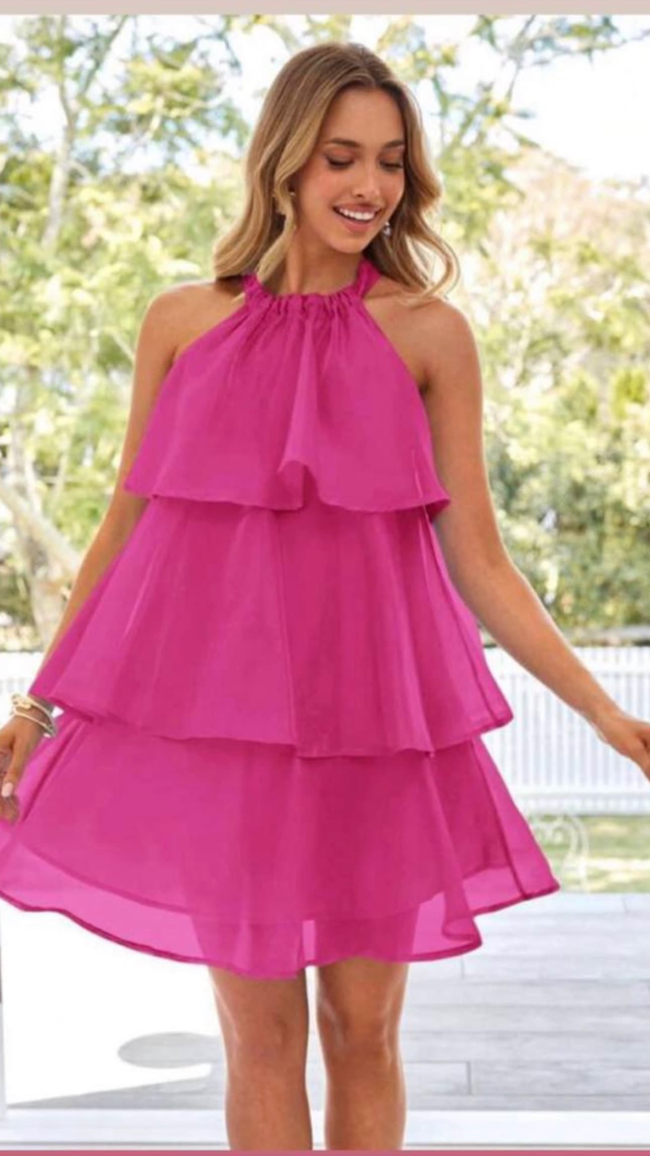 Pink layered halter dress
