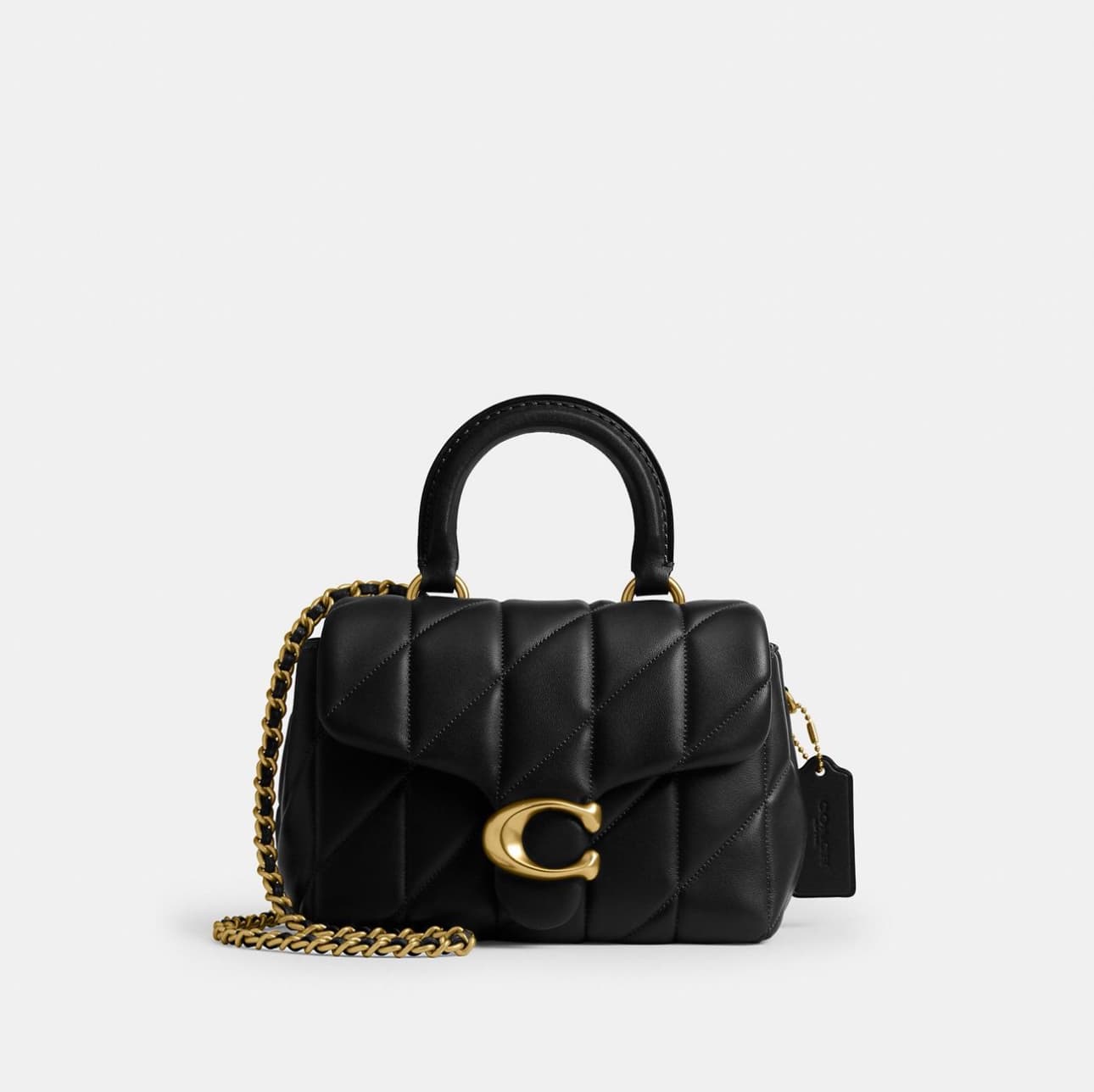Quilted chain top handle bag