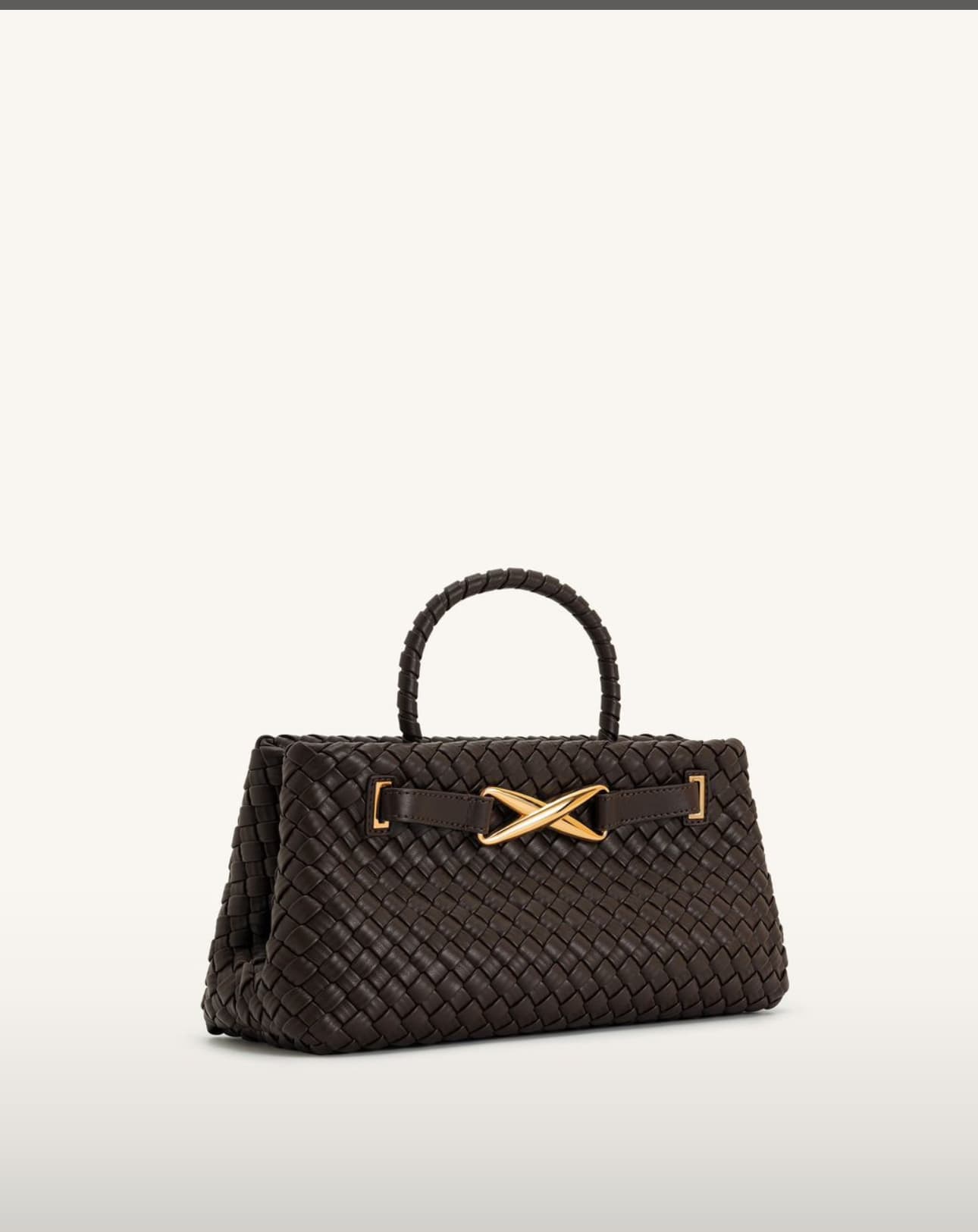 Woven leather top handles bag