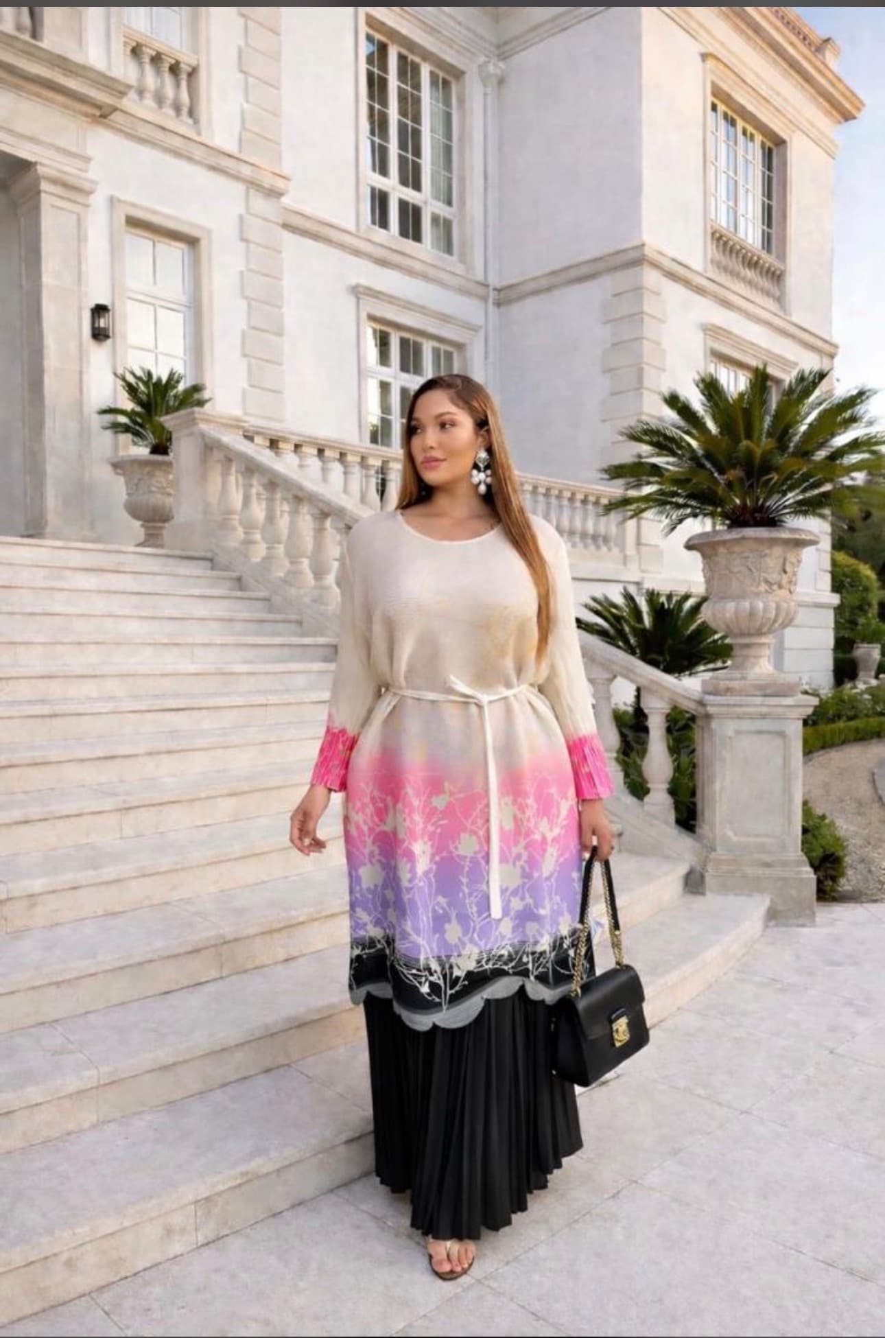 Printed pleated maxi dress