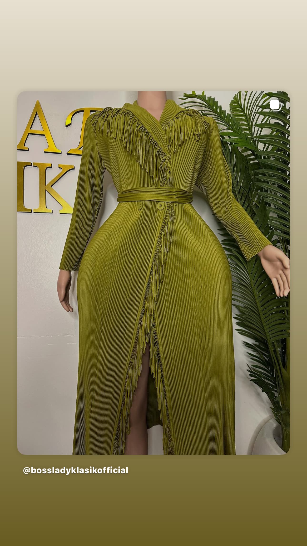 Pleated fringe statement dress