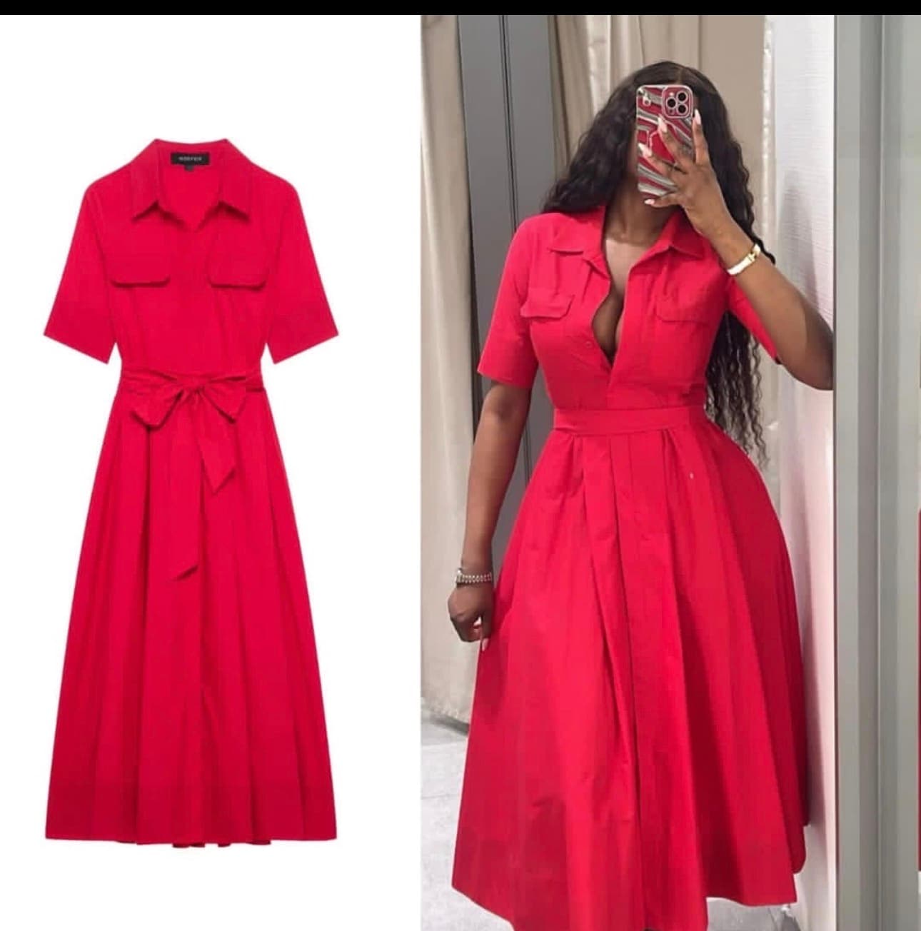 Belted shirt midi dress