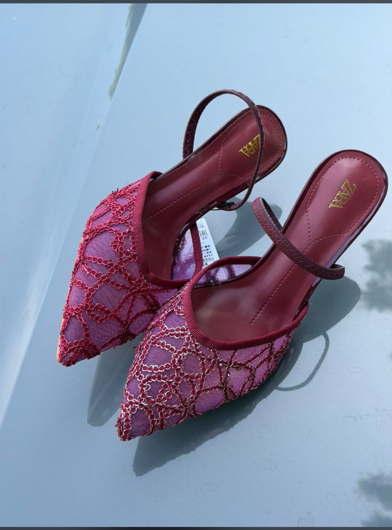 Embroidered Mesh slingback Heels