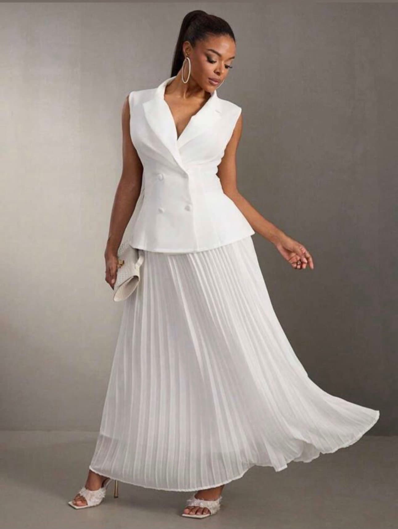 White pleated Blazer dress elegant