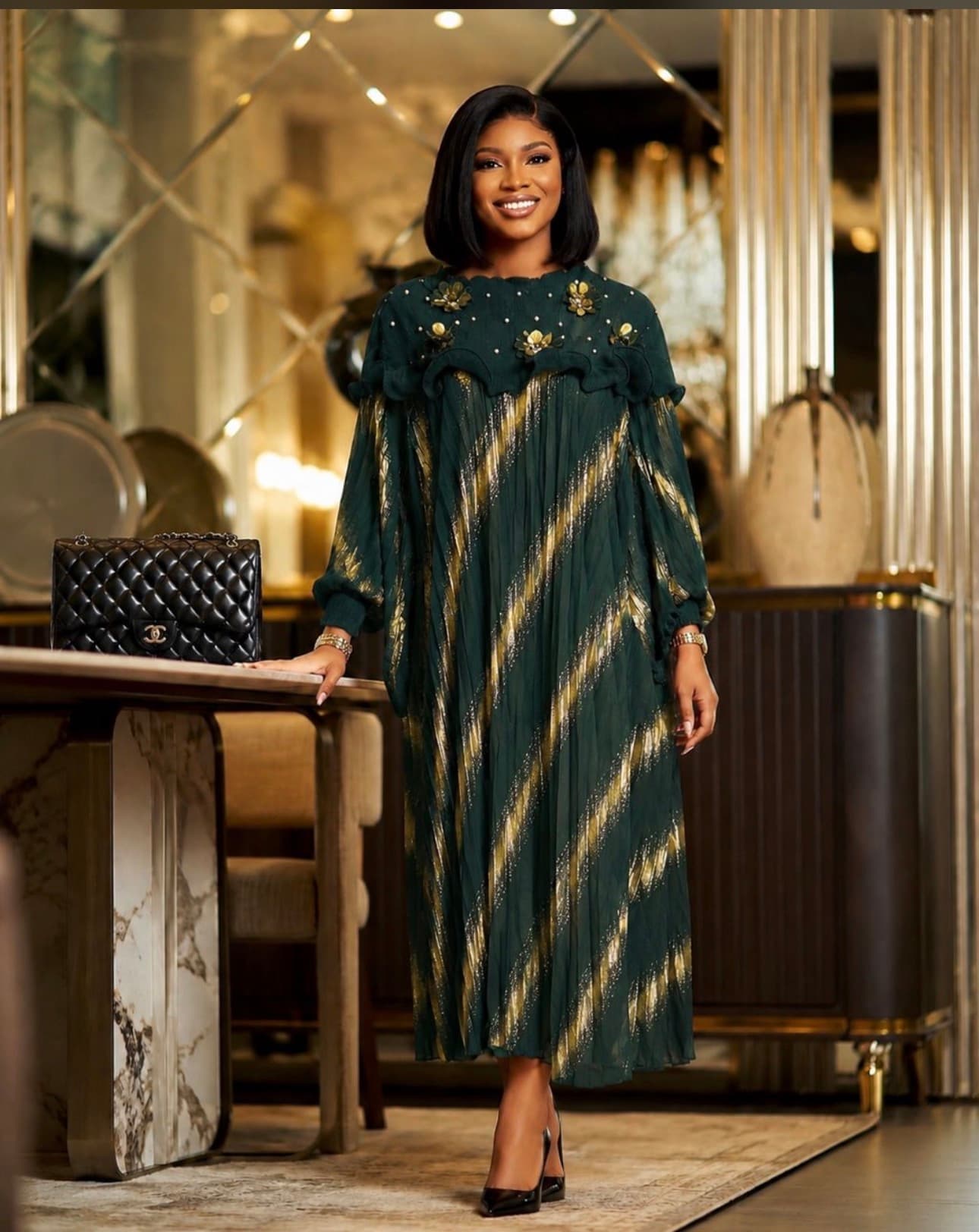 Belted A-line MIDI dress